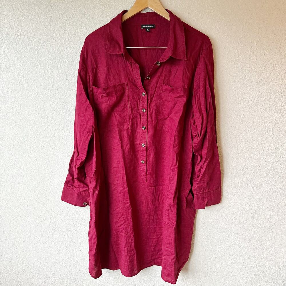 Universal Standard Linen Shirt Dress Berry Magenta Pink Size M 18-20 Long Sleeve
